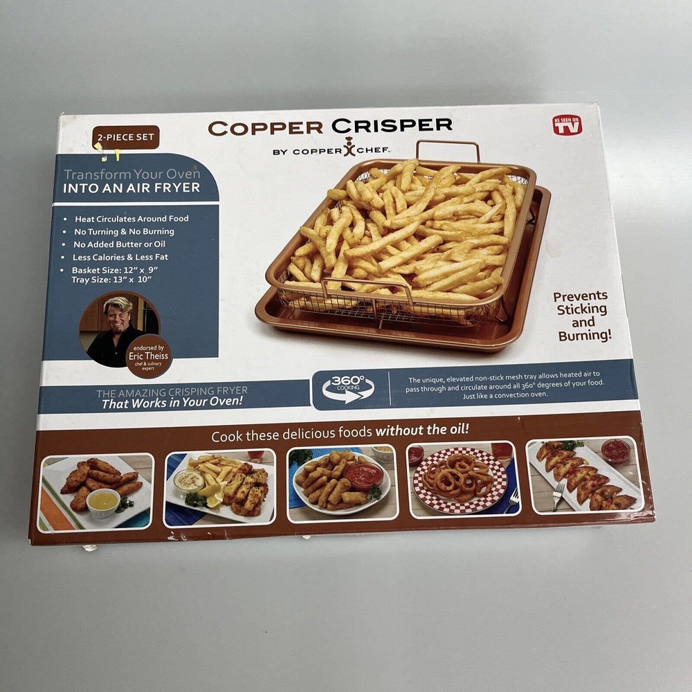 Copper Crisper Non Stick Oven Air Fryer Basket & Tray Set Dishwasher Safe - NEW